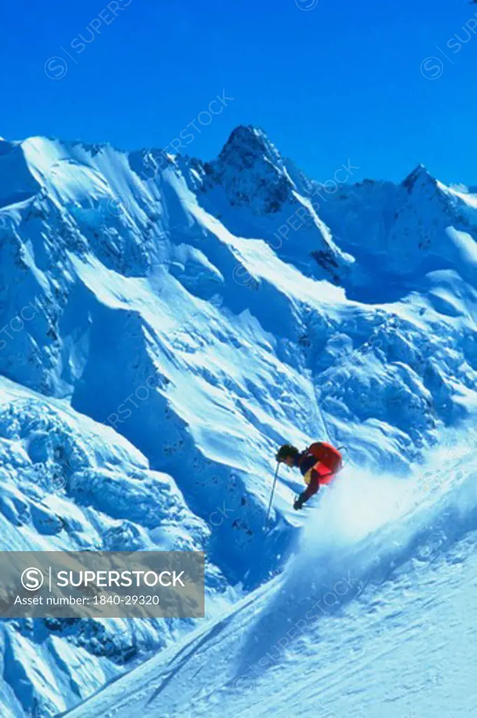 Skiing in Mt. Cook National Park.Ice climbing on the Tasman Glacier in Mt. Cook National Park on the south island of New Zealand. We have extensive files of skiing, climbing, backpacking and scenics on the south island of New Zealand.