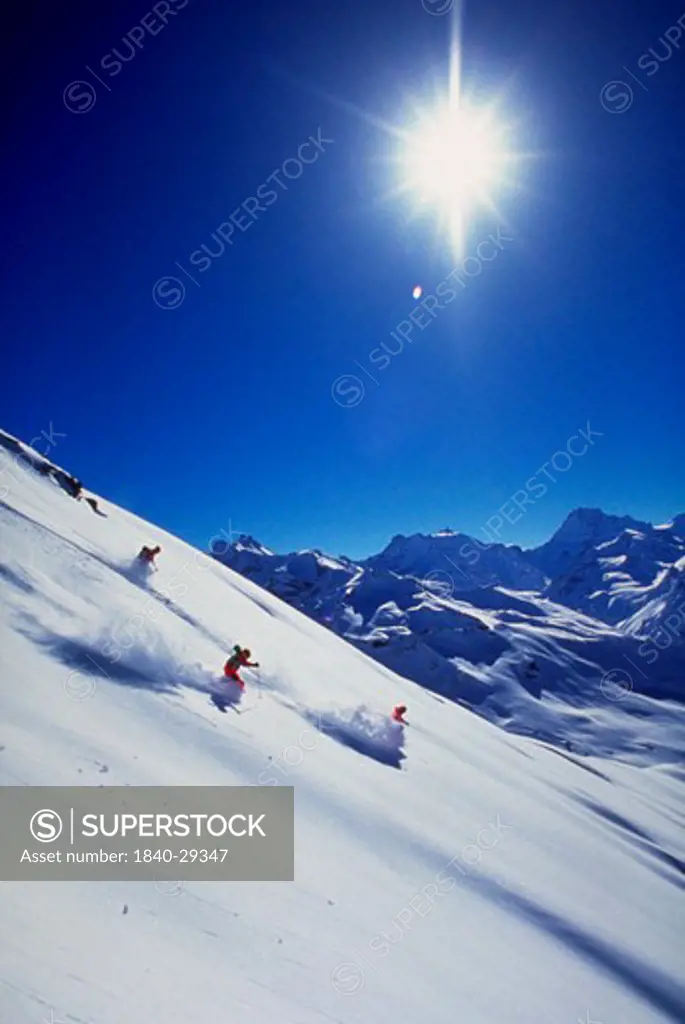 Copyright James Kay.  Helicopter skiing in the Himalayas in the state of Himachal Pradesh in northern India.  We have very large, comprehensive files of action ski photography from Utah and from other areas around the world including New Zealand, Canada, the Himalayas, and Europe.