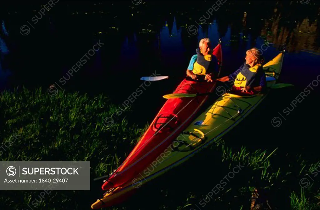 Senior couple kayaking, Utah