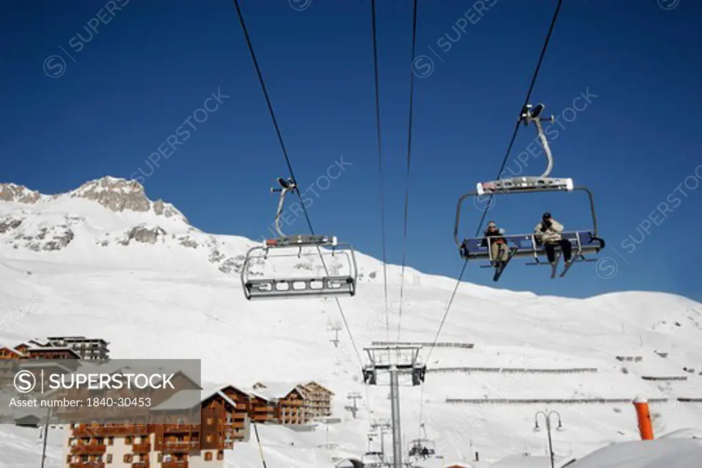 Tignes, Skiers On Chair Lifts