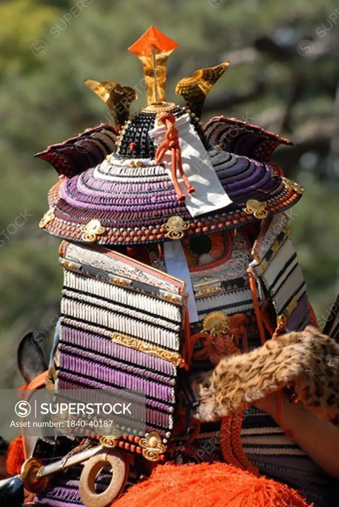Performer costume detail at the Jidai Matsuri in Kyoto Japan