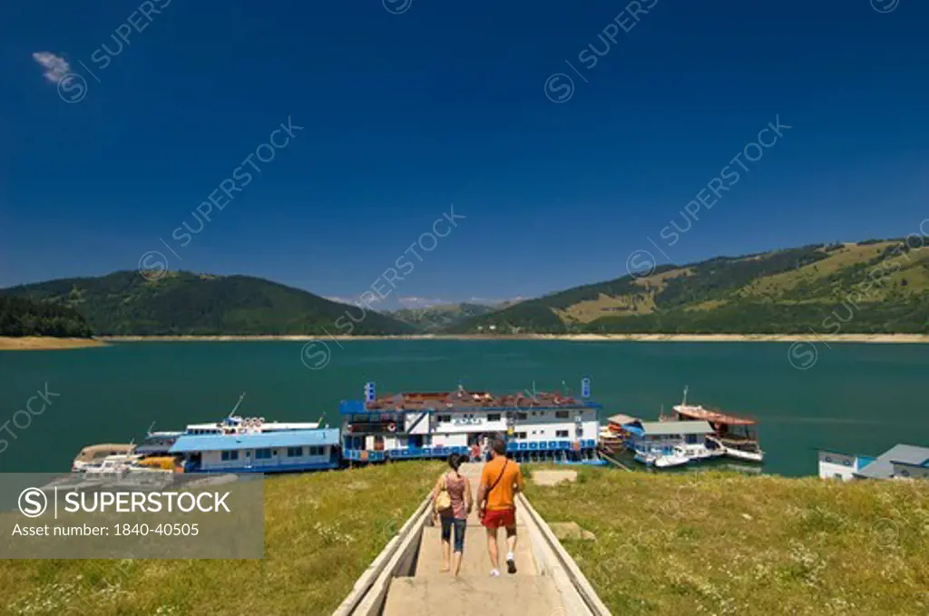 Floating hotel on Bicaz Lake, Moldavia, Romania