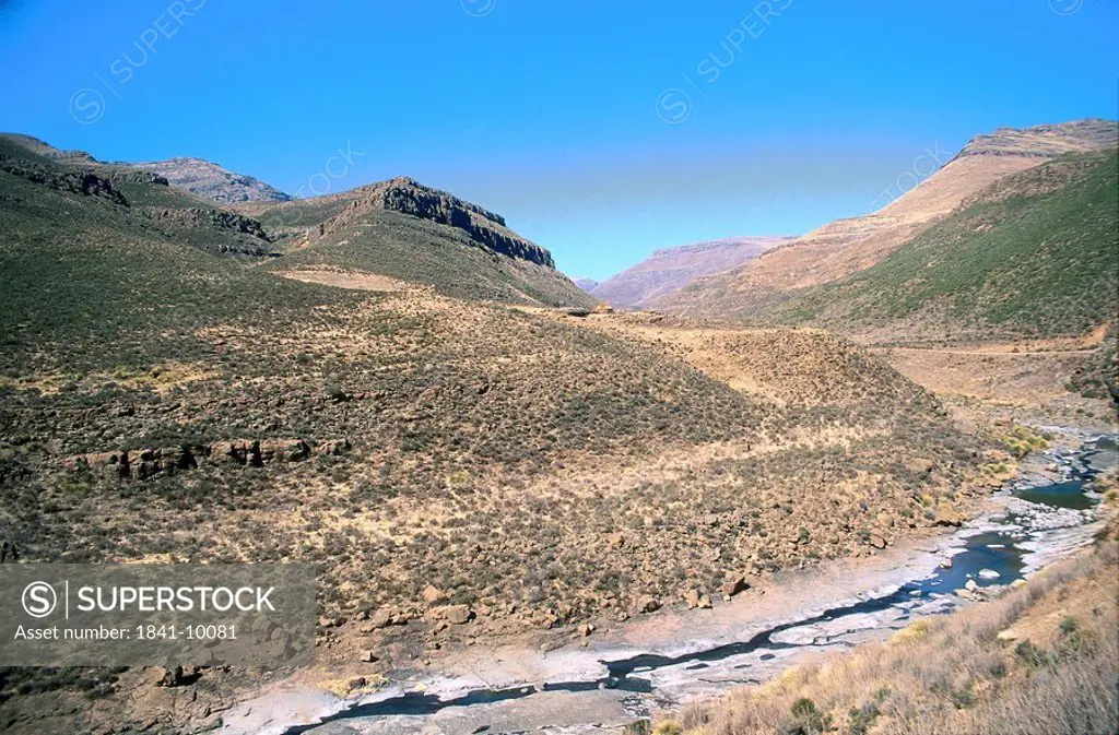 Stream flowing through a landscape, Lesotho, Southern Africa