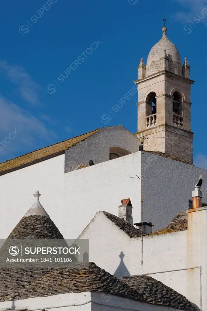 Church and roof of a trullo, Alberobello, Italy