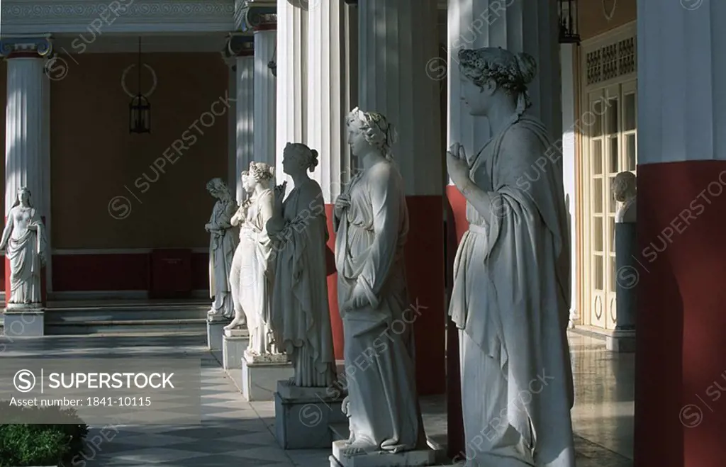 Sculptures in corridor of palace, Achillion Palace, Ionian Islands, Greece