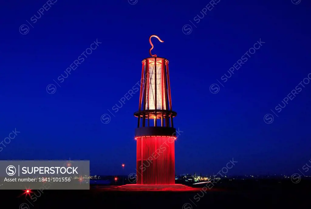 Halde Rheinpreussen with landmark pit lamp, Moers, Ruhr, Germany