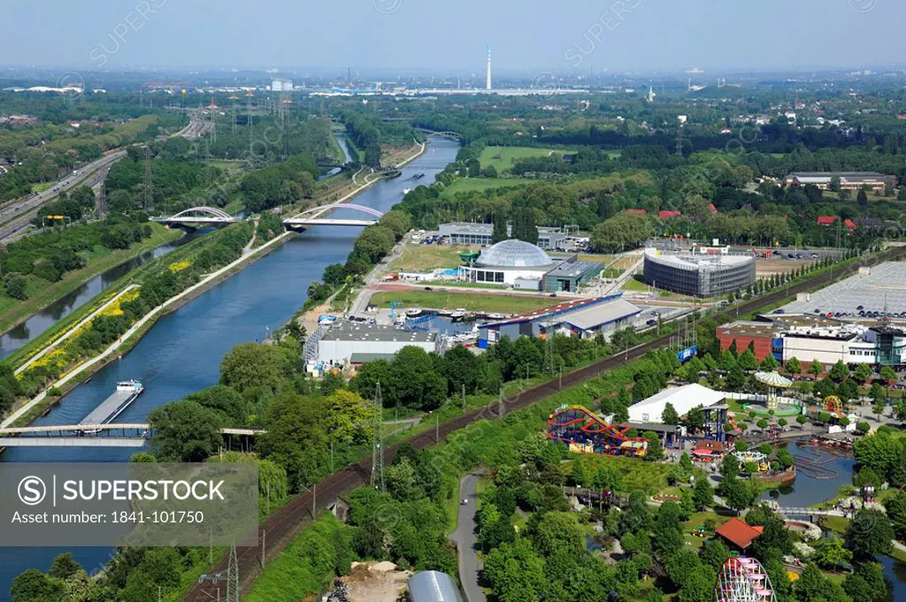 View on Oberhausen with Neue Mitte and Rhein_Herne_Kanal, Ruhr, Germany