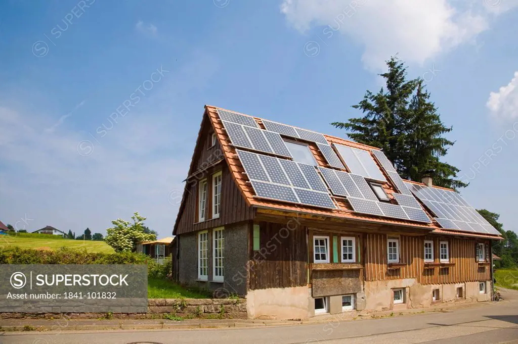 Solar panels on the roof of a house, Schoemberg, Baden_Wuerttemberg, Germany