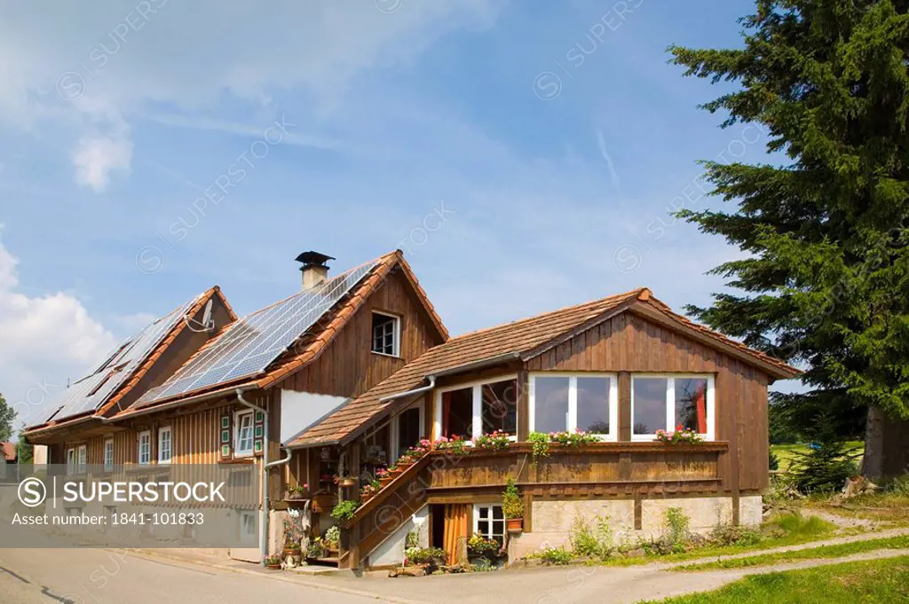 Solar panels on the roof of a house, Schoemberg, Baden_Wuerttemberg, Germany