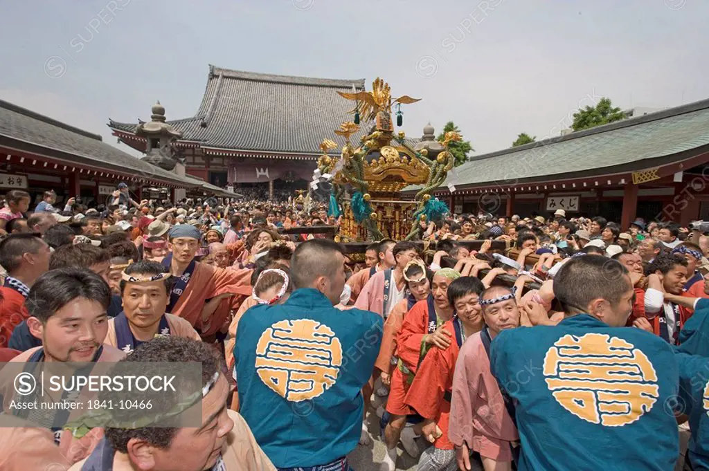 Group of people during religious procession, Asakusa Kannon Temple, Tokyo Prefecture, Japan