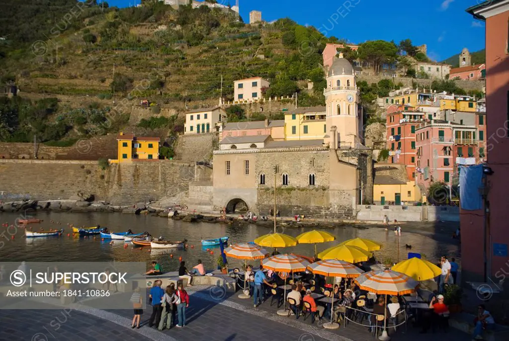 Buildings at waterfront, Vernazza, Cinque Terre, La Spezia Province, Liguria, Italy