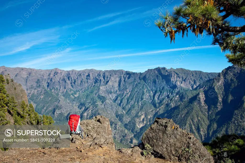 Hiking backpack, Caldera de Taburiente, La Palma, Canary Islands, Spain