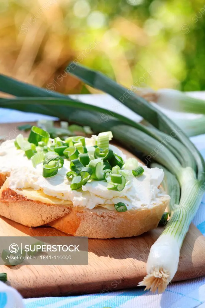 Bread with cream cheese and chive and green onion