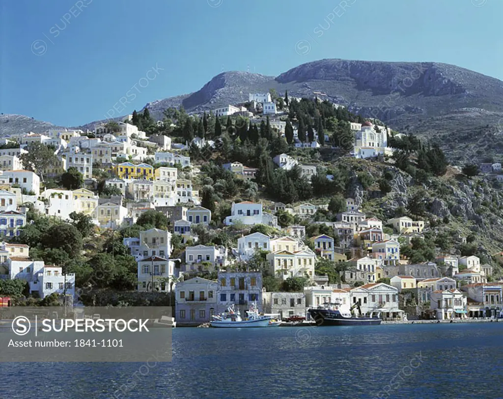 Town at waterfront, Dodecanese Islands, Greece