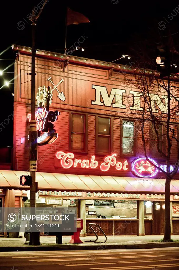 Restaurant in Seattle at night, USA