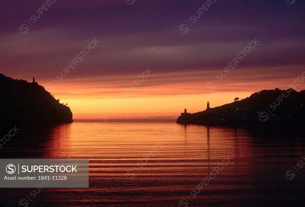 Sea at sunset, Port De Soller, Majorca, Balearic Islands, Spain