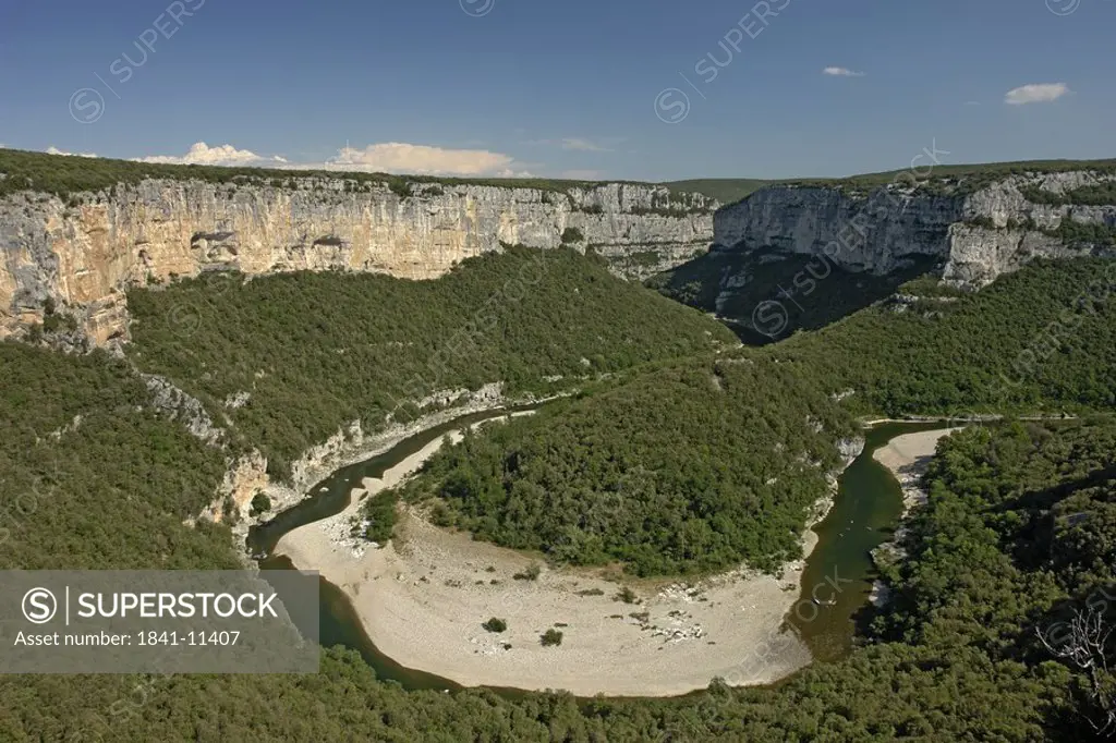 Aerial view of canyon, Gorge of Ardeche, France