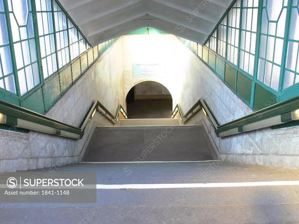 High angle view of staircase at subway station, Berlin, Germany, Europe