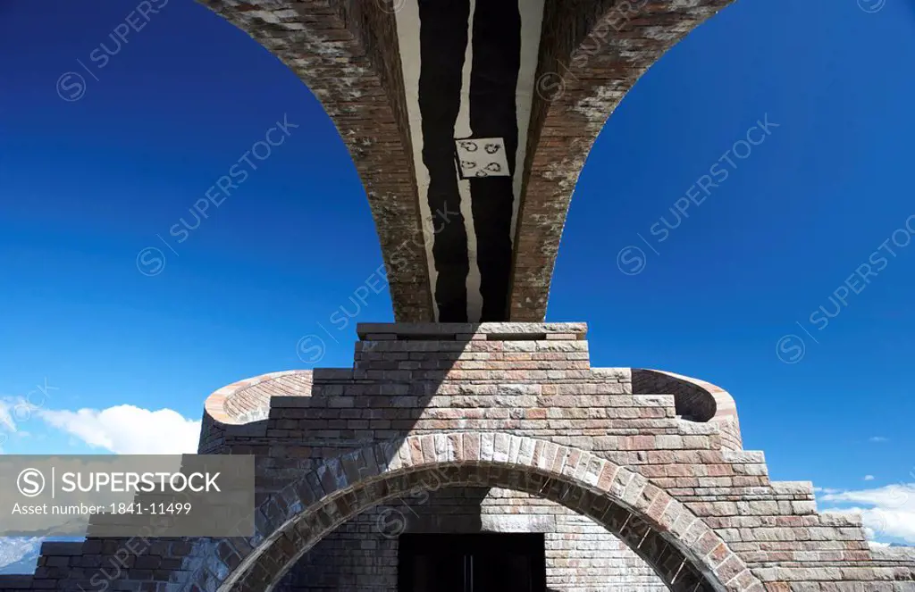Low angle view of building against blue sky, Monte Tamaro, Switzerland