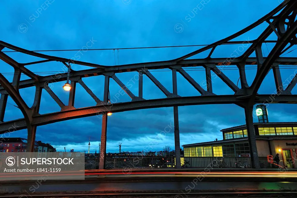 Traffic on steel bridge, Bornholmer Brucke, Berlin, Germany