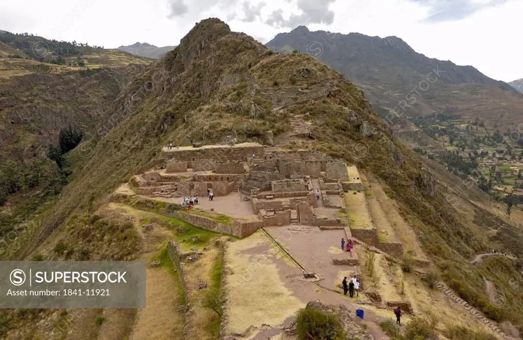High angle view of old ruins, Inca Ruins, Machu Picchu, Cusco Region, Peru