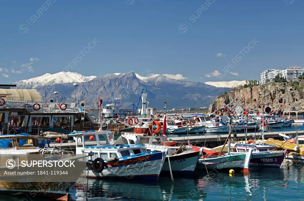 Harbour and taurus mountains, Antalya, Turkey, Asia