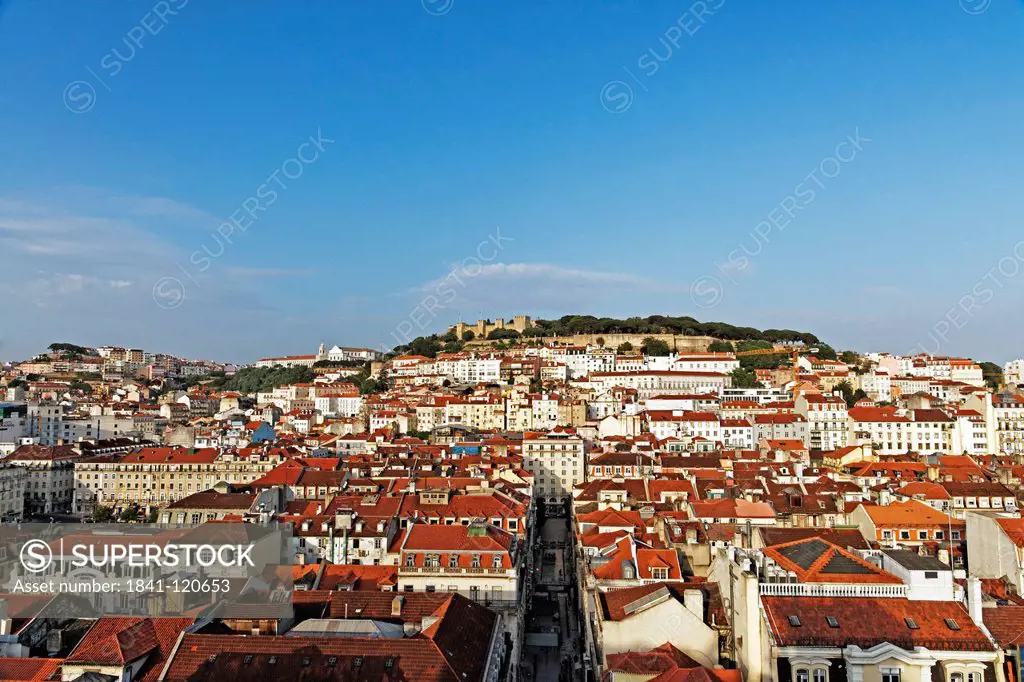 City view over Lisbon to fort Castelo de Sao Jorge, Lisbon, Portugal, Europe