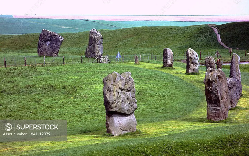 Neolithic stones on landscape, Lake District, Cumbria, England