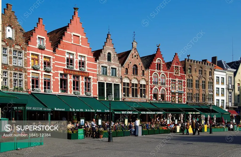 Market place and street cafes, Bruges, Flanders, Belgium