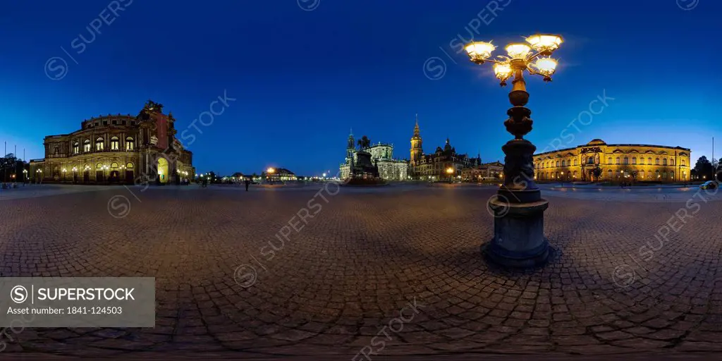 Theater square with Semper Opera at the blue hour, Dresden, Germany