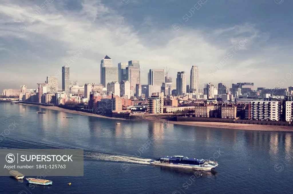 Canary Wharf and river Thames, London, UK