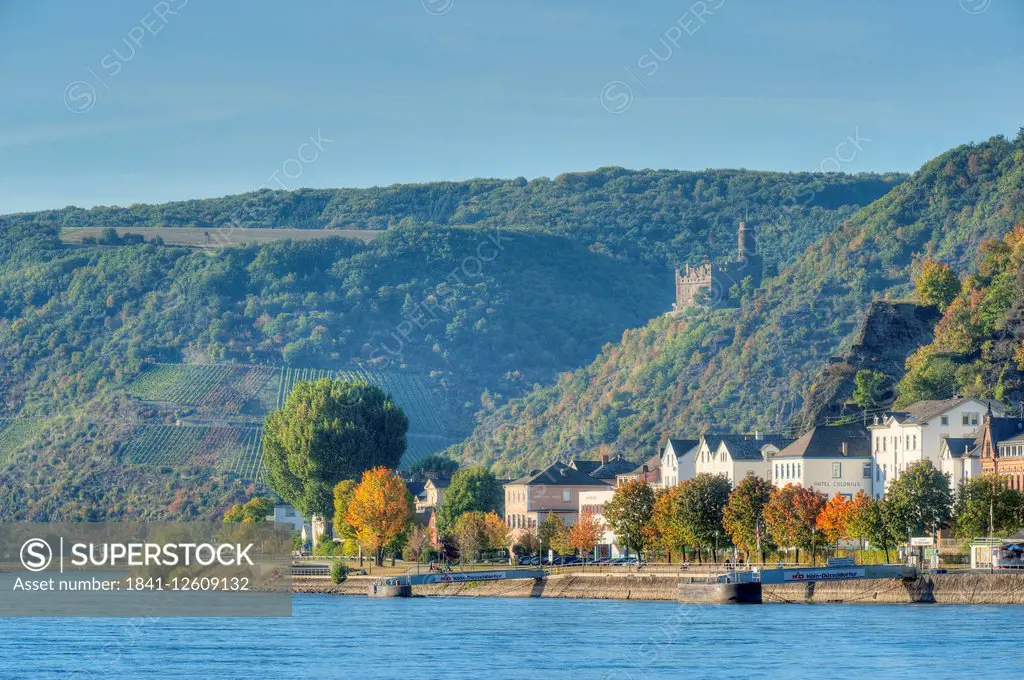 River Rhine with Maus Castle, Rhineland-Palatinate, Germany