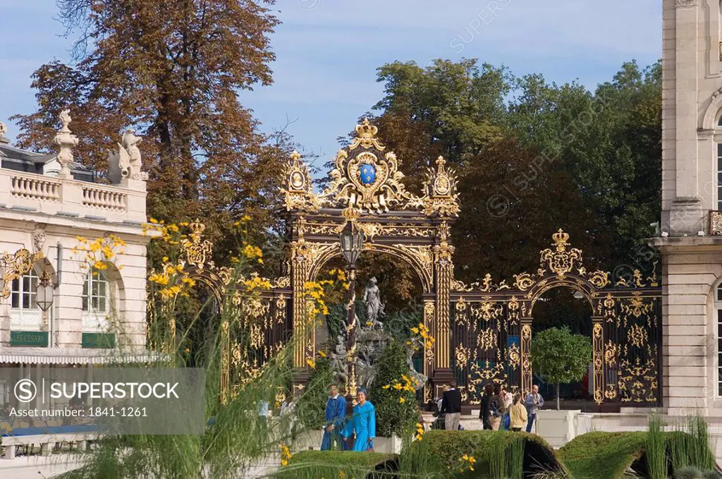 Fountain in front of gate, Place Stanislas, Nancy, Meurthe et Moselle, France