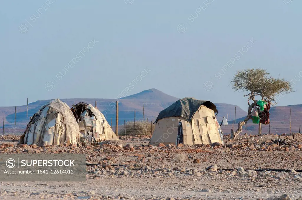 Traditional huts built from cardboard, Palmwag, Kunene Region, Namibia