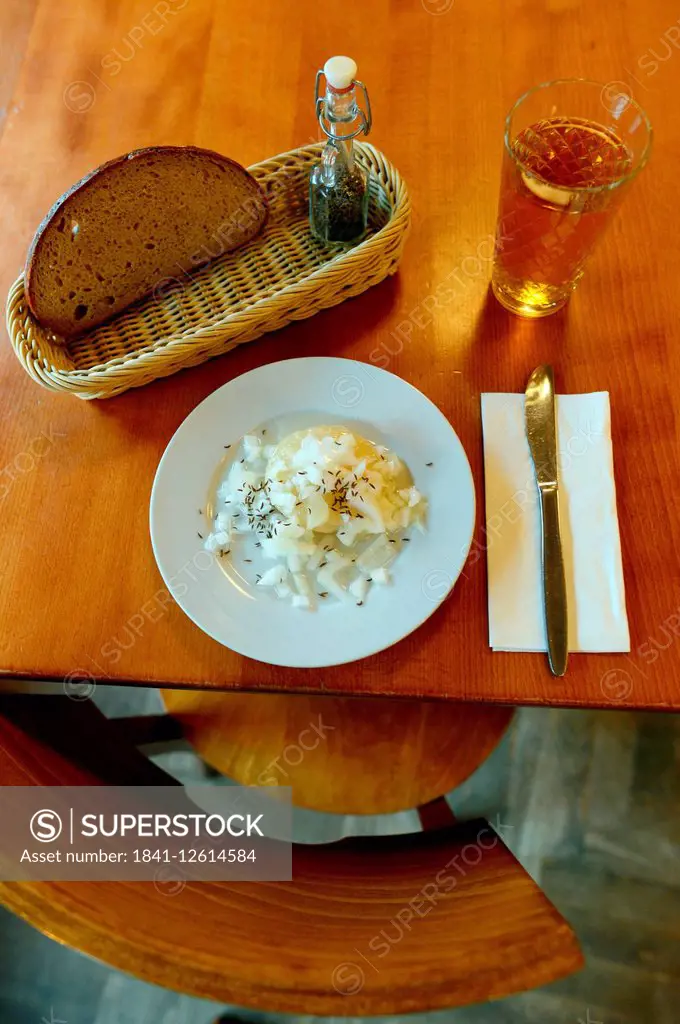 A typical Hessian cheese meal in a cider pub in Frankfurt.