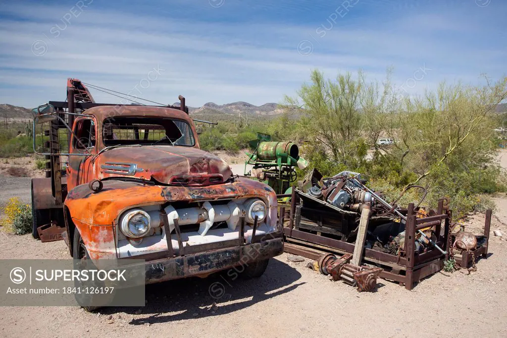 Wrecked car at Apache Trail, Arizona, USA