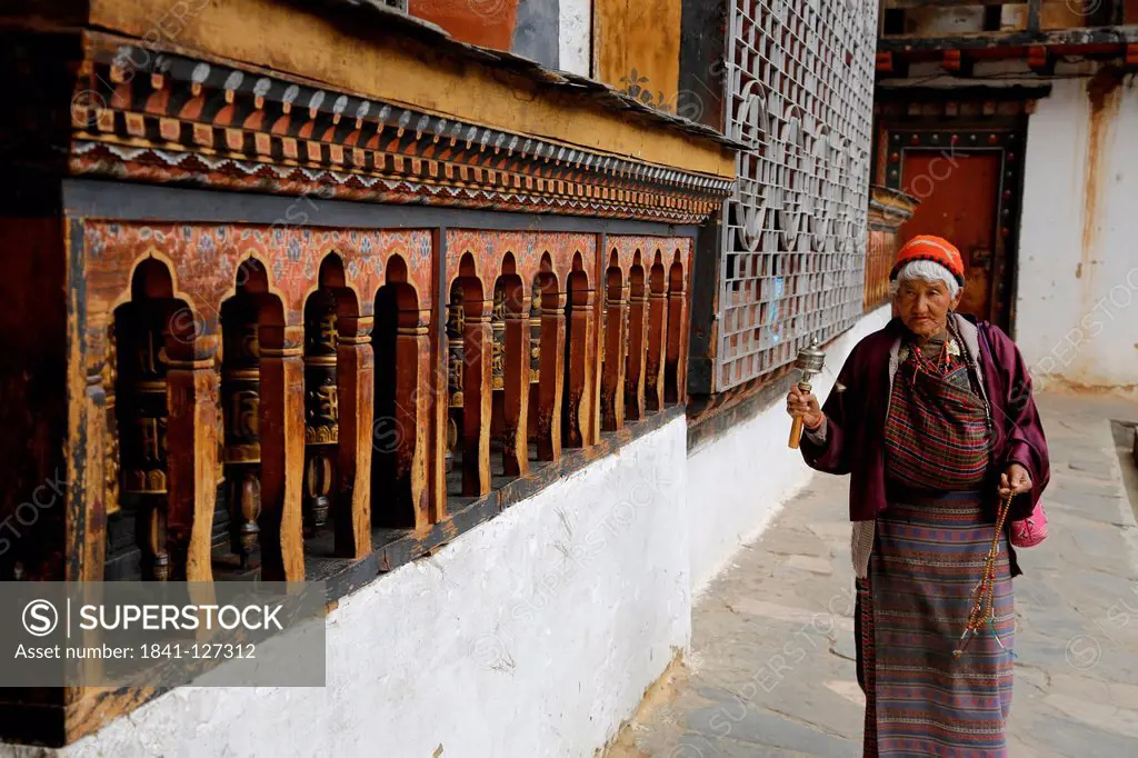 Prayer wheels, Changangkha Lhakhang, Thimphu, Bhutan, Asia