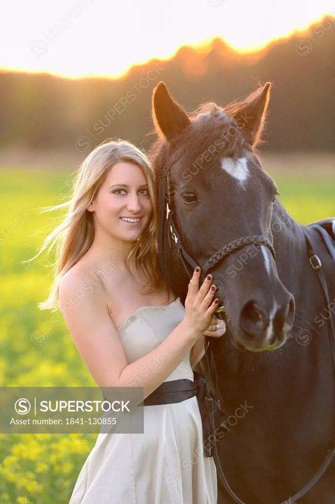 Headline: Young woman with horse, Upper Palatinate, Germany, Europe