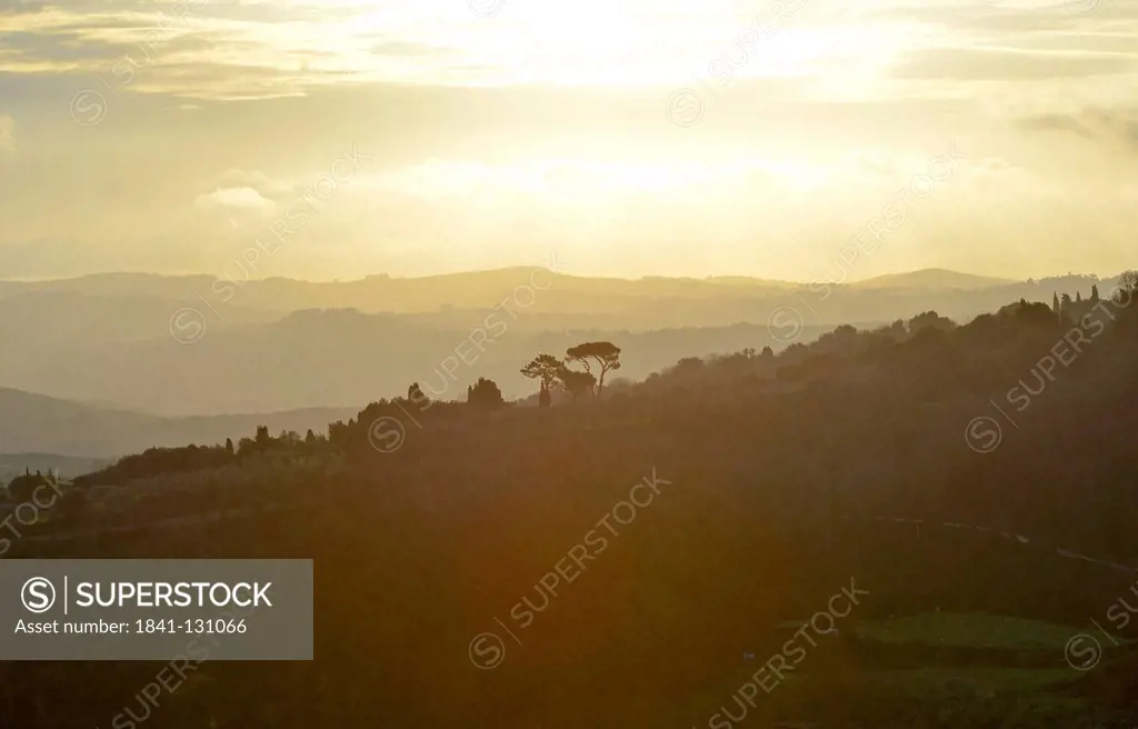 Headline: Landscape at sunrise, Tuscany, Italy, Europe