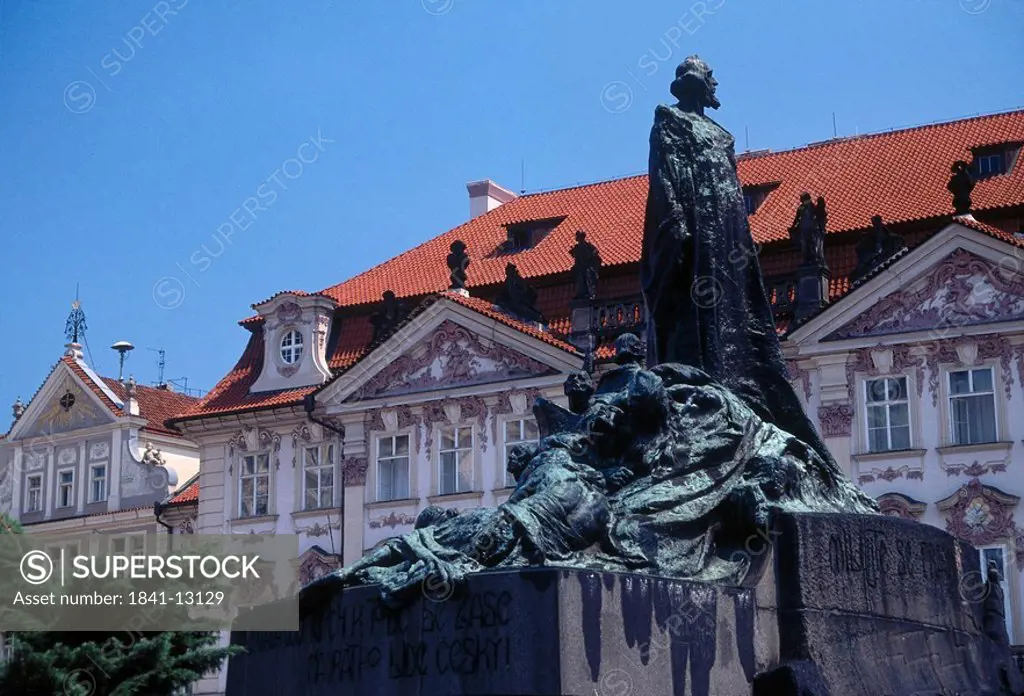 Low angle view of monument, Jan Hus Memorial, Old Town Square, Prague, Czech Republic