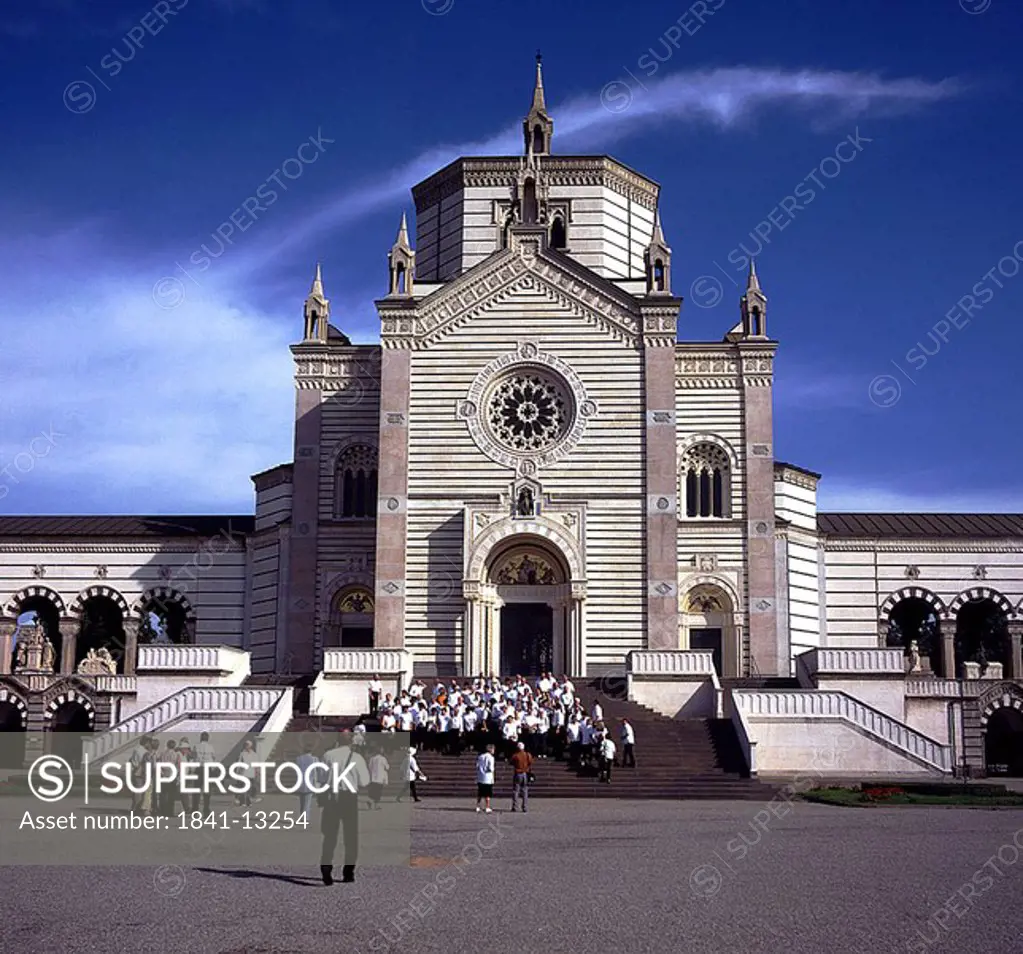 Group of people in front of building, Monumental Cemetery, Milan, Lombardy, Italy