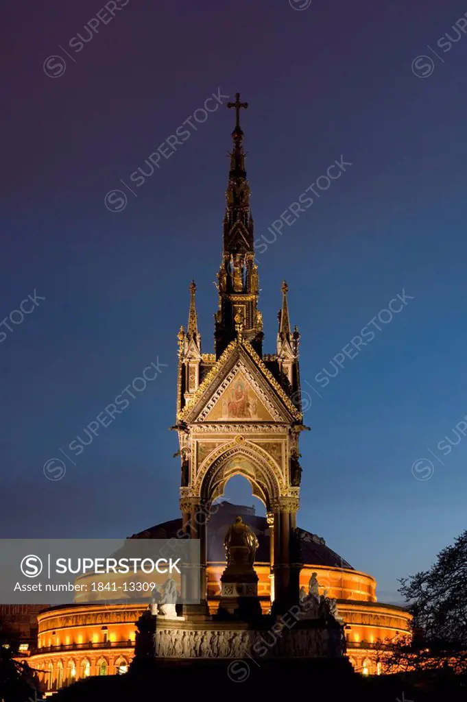 Memorial at night, Albert Memorial, Kensington Gardens, Knightsbridge, Kensington and Chelsea, Greater London, England