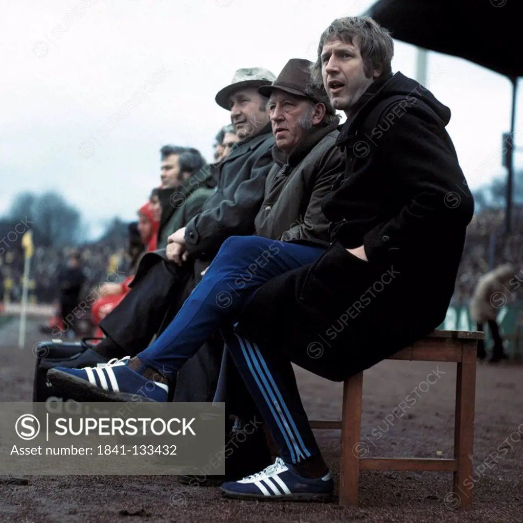 Heinz Hoeher, Trainer of VfL Bochum, on trainers bench, VfL Bochum versus 1. FC Koeln 0:2, Bundesliga 1973/1974, Ruhrstadion, Bochum, Germany, Europe