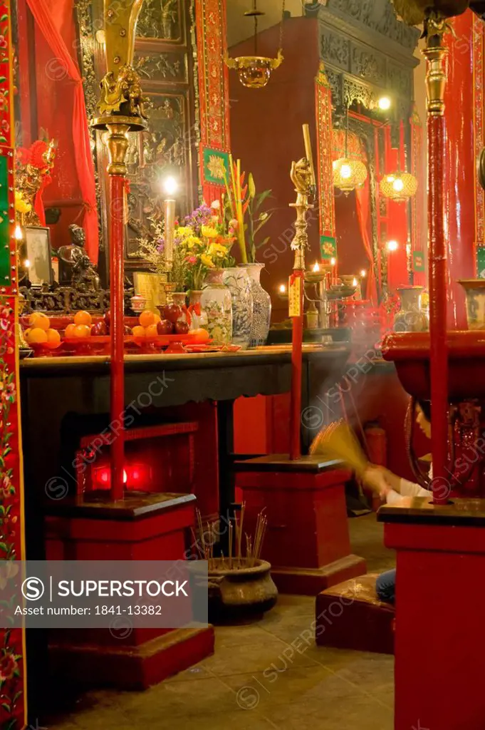 Incense sticks burning in temple, Man Mo Temple, Hong Kong, China