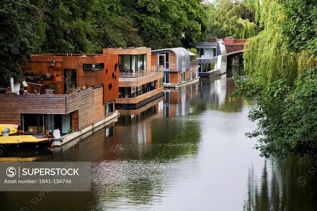 Houseboats, Eilbekkanal canal, Hamburg, Germany, Europe