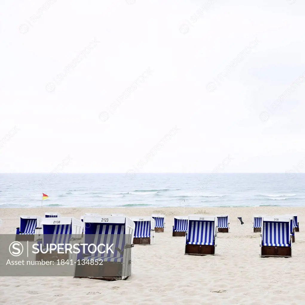 Beach chairs at North Sea, Westerland, Sylt, Schleswig-Holstein, Germany, Europe