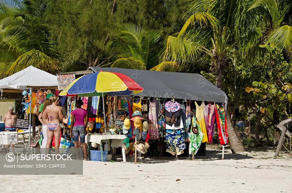 Market stall at beach, Jolly Beach, Antigua, Lesser Antilles, the Caribbean, America