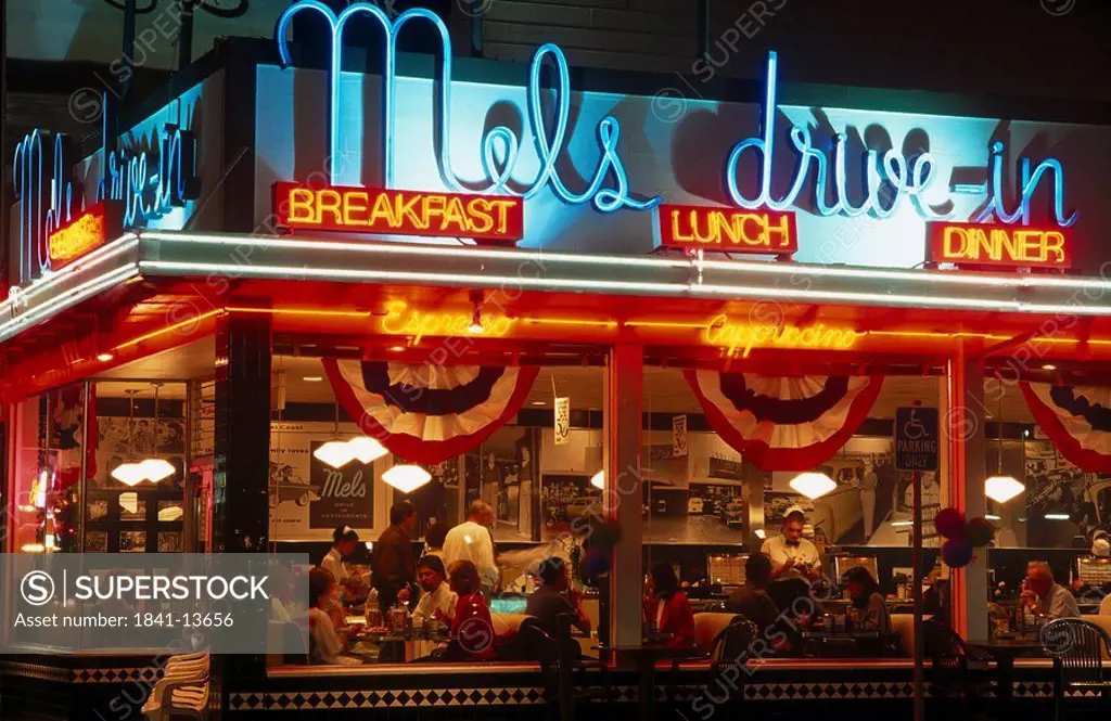 People taking dinner in restaurant, Mels Drive_In, Lombard Street, San Francisco, California, USA