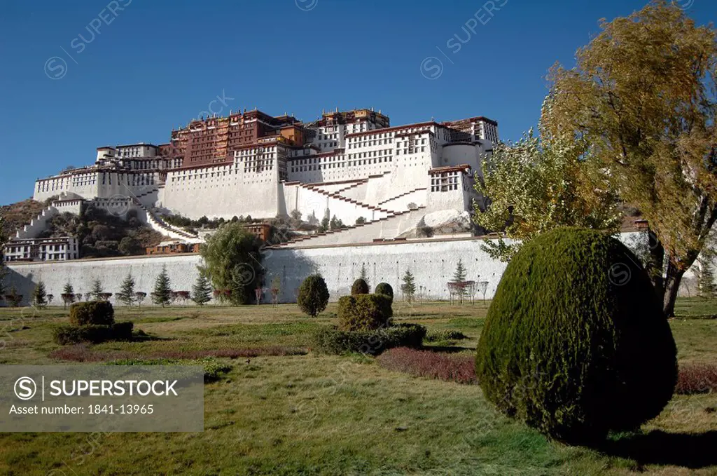 Low angle view of palace on hill, Potala Palace, Lhasa, Tibet, China