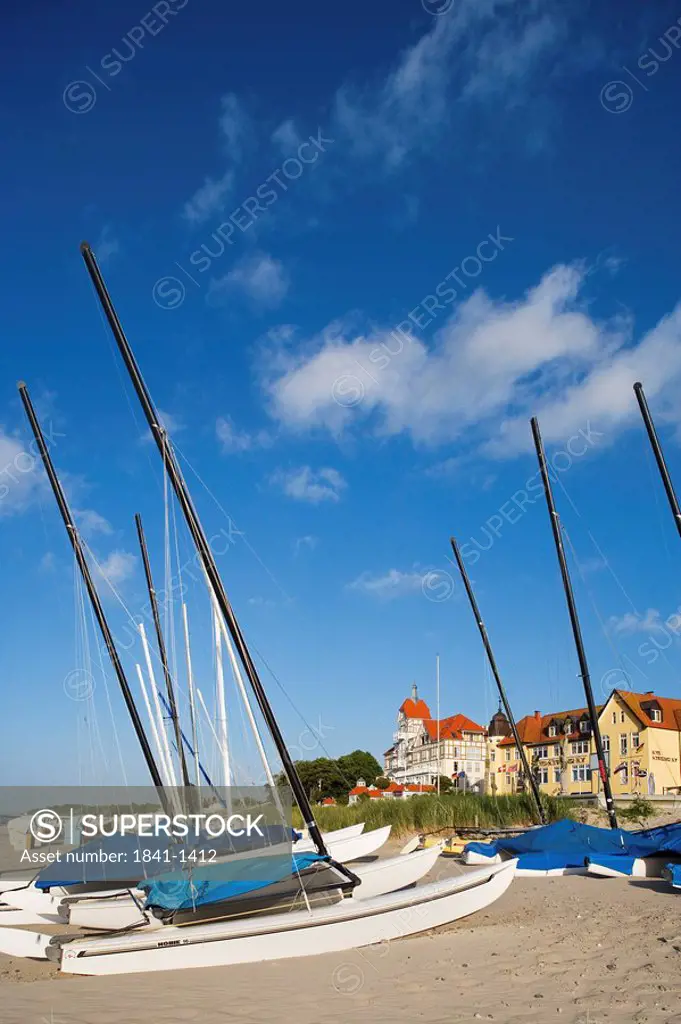 Sailing boats on the beach of Kuehlungsborn, Germany